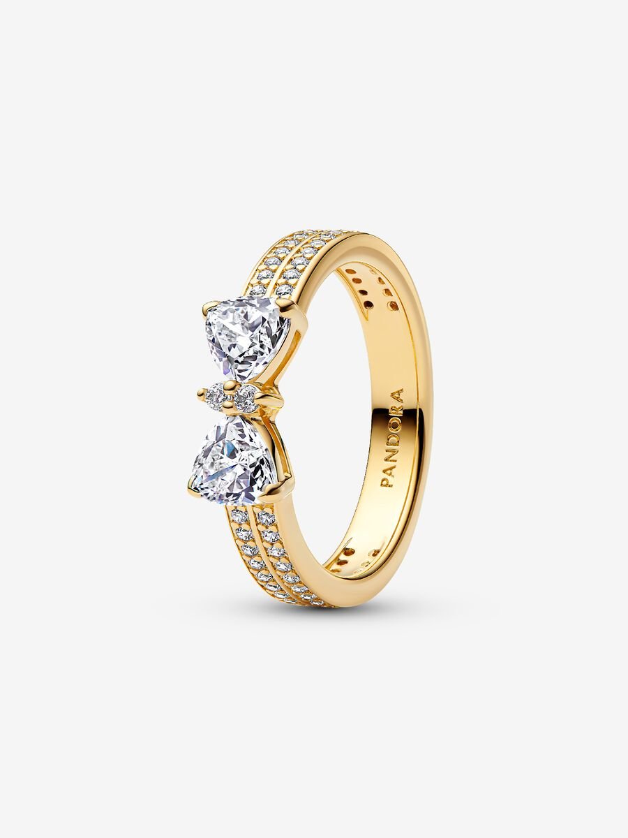 Pandora Sparkling Bow Double-row Ring 14k gold plating