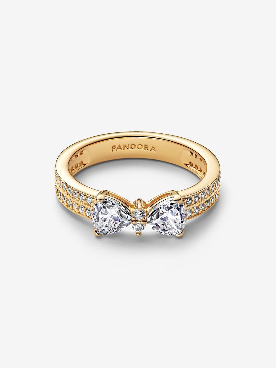 Pandora Sparkling Bow Double-row Ring 14k gold plating