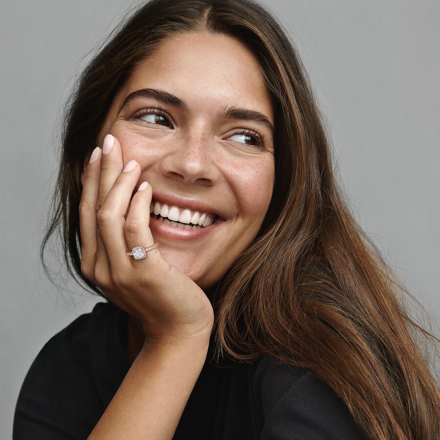 Pandora Square Sparkle Halo Ring Rose Gold