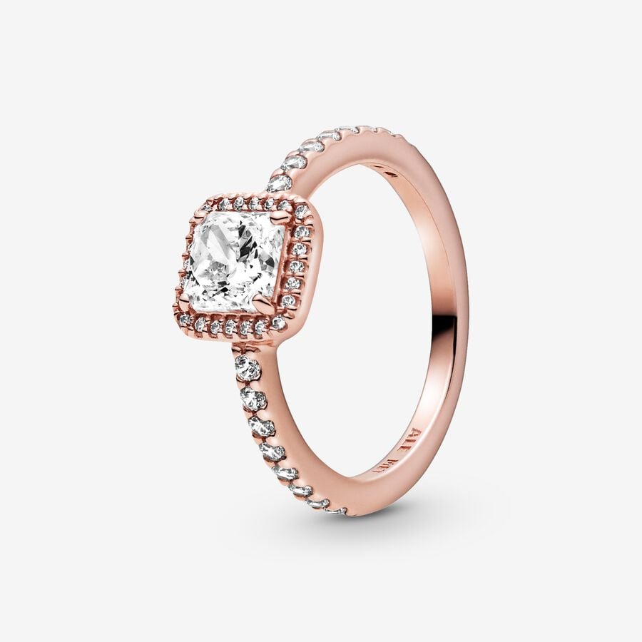 Pandora Square Sparkle Halo Ring Rose Gold