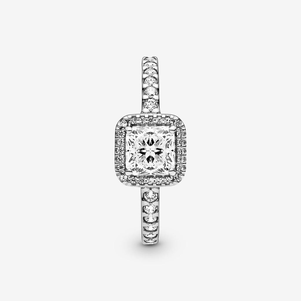 Pandora Square Sparkle Halo Ring Clear Sterling silver