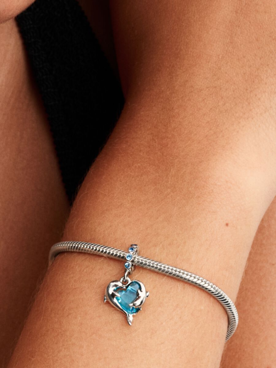 Pandora Blue Murano Glass Dolphins Dangle Charm Sterling silver