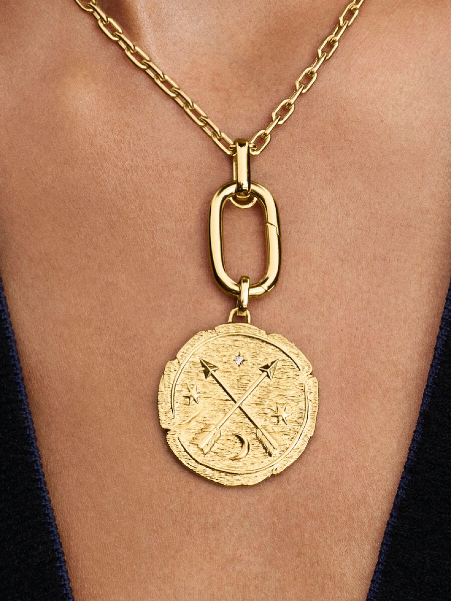 Pandora Crossing Arrows Oversized Medallion Charm 14k gold plating