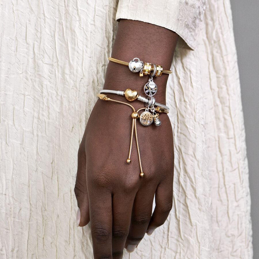 Pandora Moments Heart Clasp Snake Chain Bracelet Gold X Silver