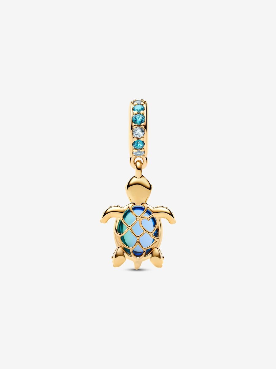 Pandora Sea Turtle Murano Glass Dangle Charm 14k gold plating