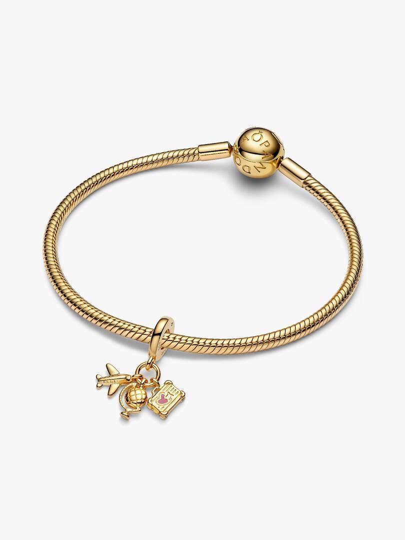 Pandora Airplane, Globe & Suitcase Triple Dangle Charm 14k gold plating