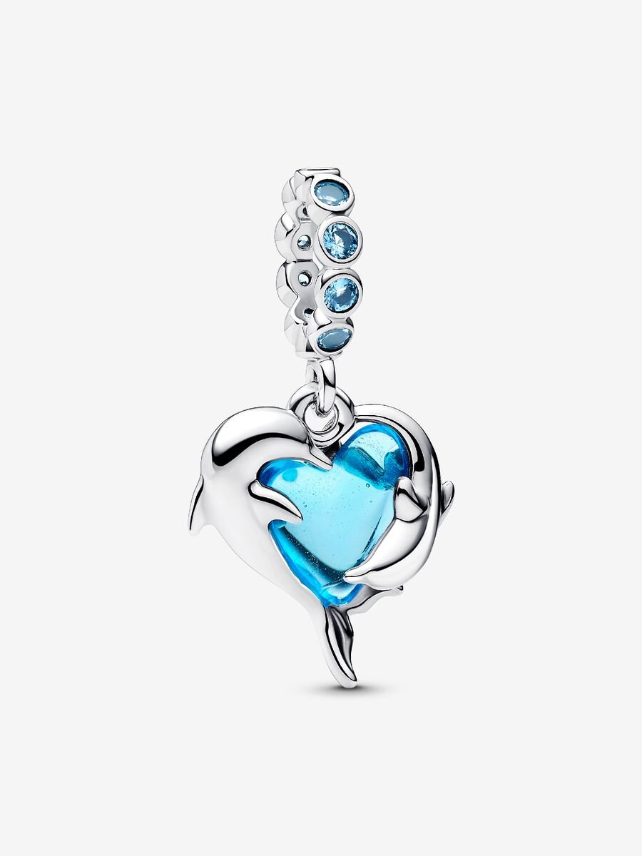 Pandora Blue Murano Glass Dolphins Dangle Charm Sterling silver
