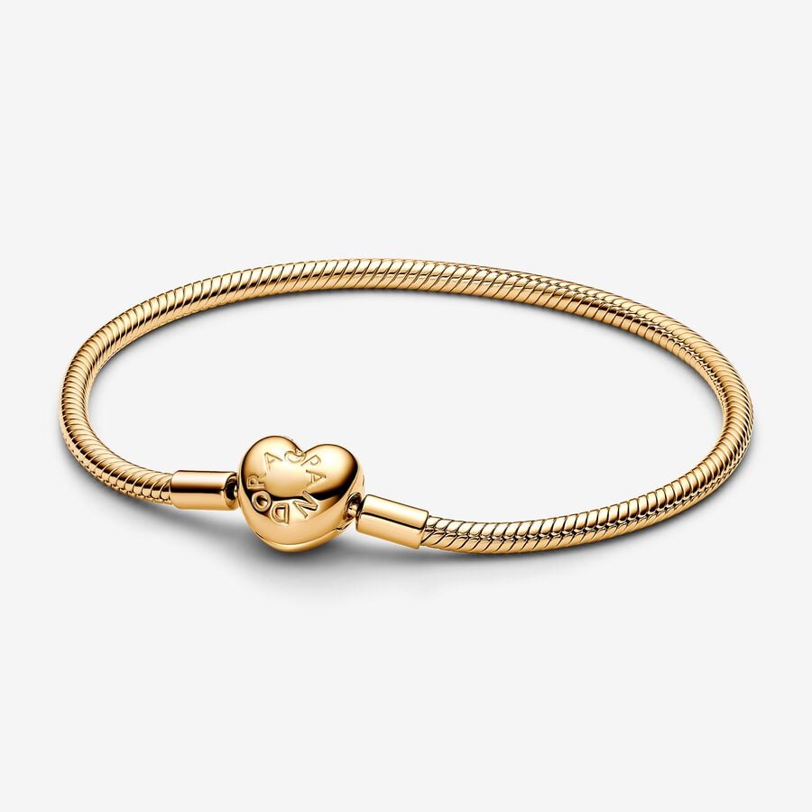Pandora Moments Heart Clasp Snake Chain Bracelet Gold Plated