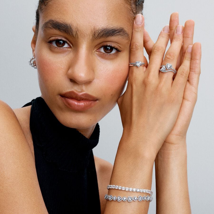 Pandora Double Band Heart Ring Silver With Gift Box