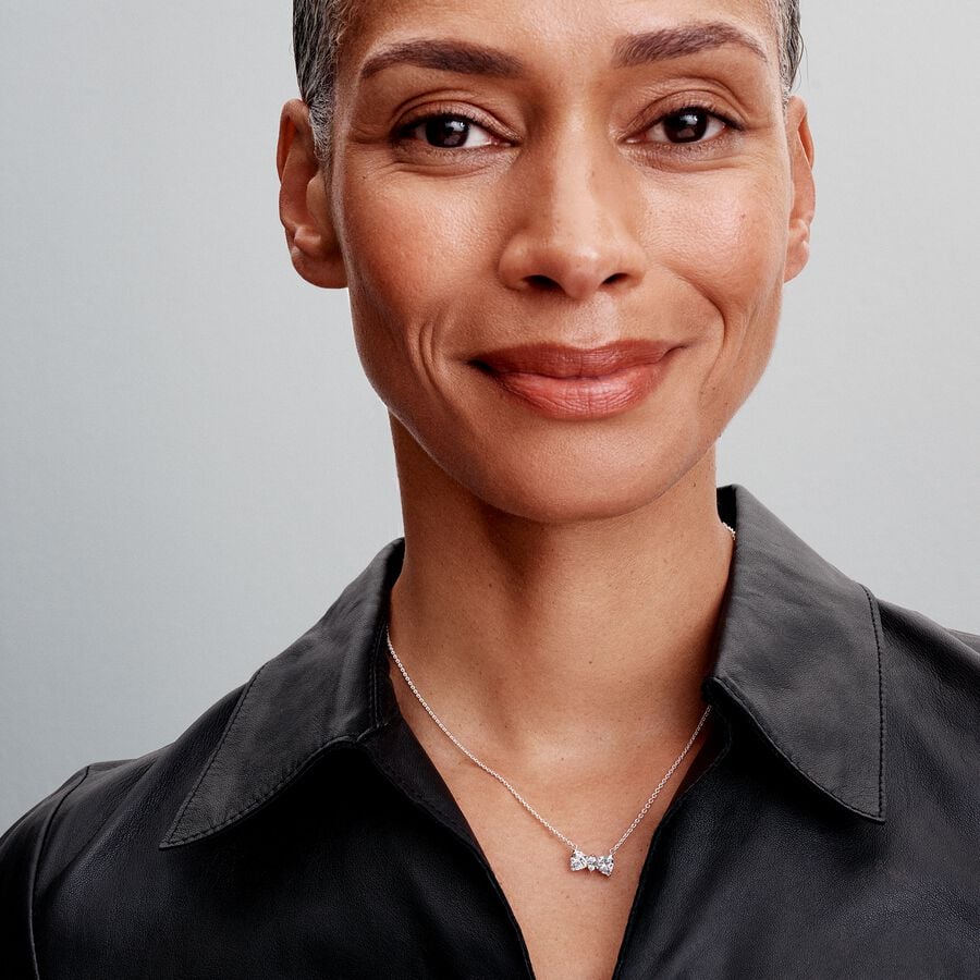 Pandora Sparkling Bow Necklace Silver with Gift Box