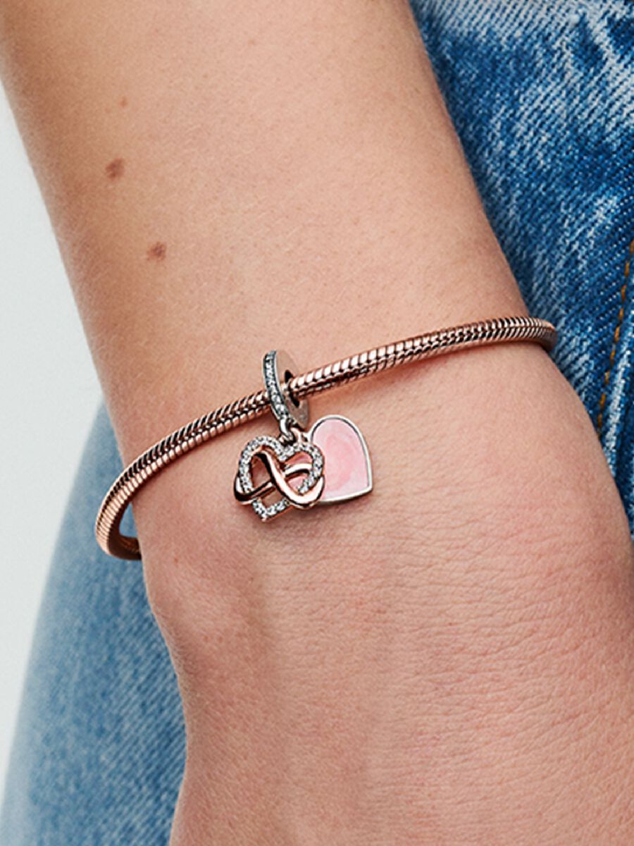 Pandora Sparkling Infinity Heart Dangle Charm Sterling silver, 14k rose gold plating