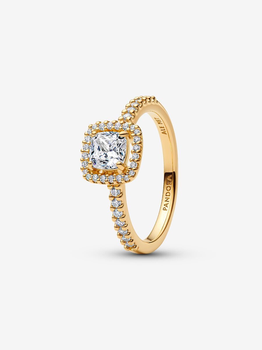 Sparkling Square Clear Halo Ring 14k gold plating