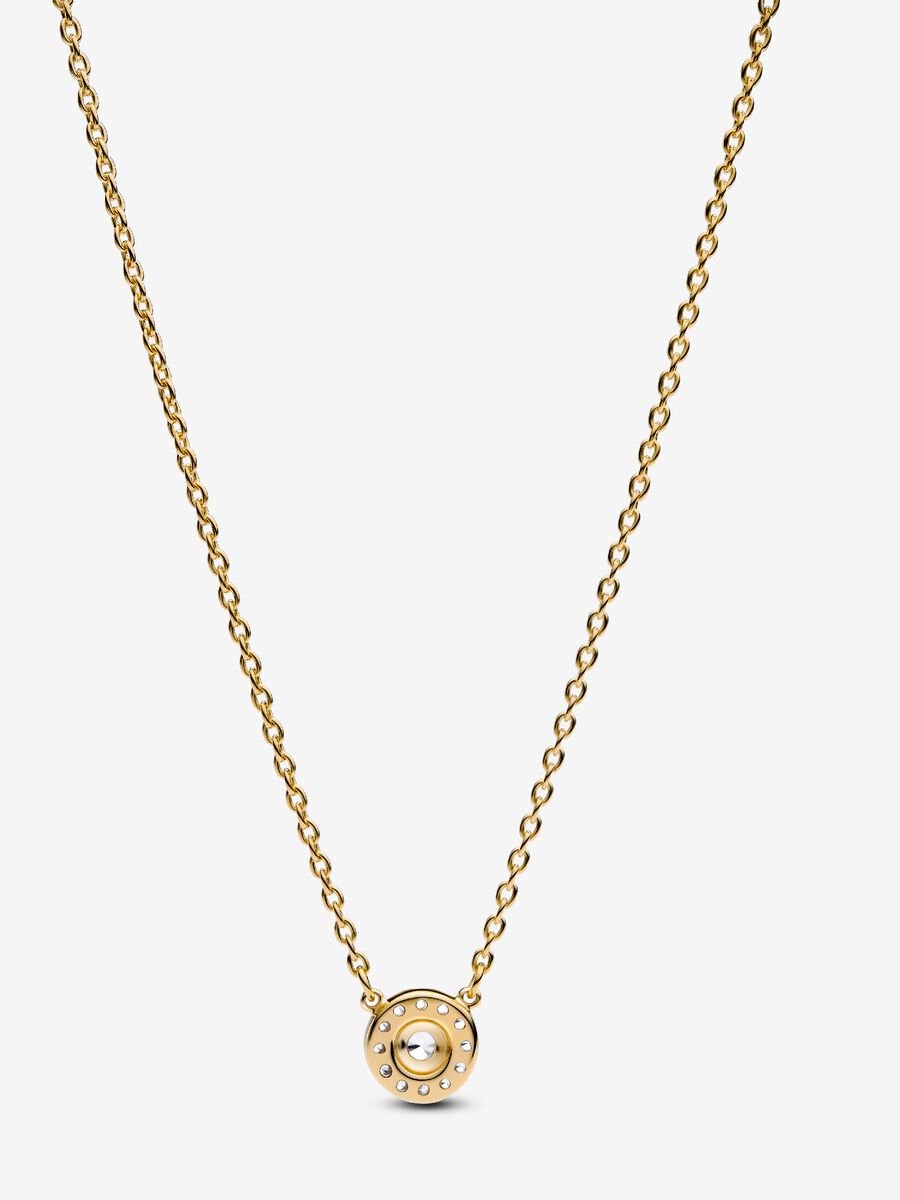 Round Pavé Halo Pendant Necklace 14k gold plating